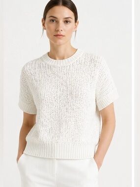 Peserico Italy Open Knit Cotton Sweater 
 Shimmer Ivory IT 48 (US Large)